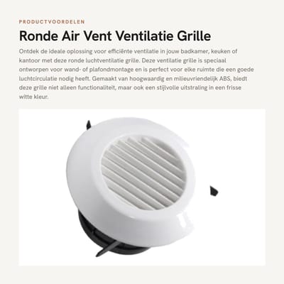 Dailygoods- Luchtrooster Rond - ABS Materiaal - Wandmontage/Plafondmontage - Compact en Solide - Wit Paneel - Eenvoudig te Reinigen - Ventilatierooster