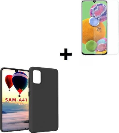 Geschikt voor Samsung Galaxy A41 hoesje - A41 Screenprotector - Siliconen Case Zwart + Tempered Gehard Glas