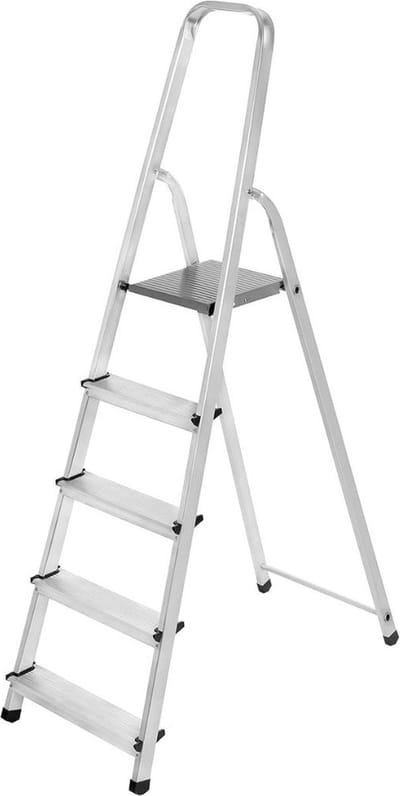 Aluminium Staande Ladder - Vouwladder Huishoudtrap - Klusklussen Binnenshuis - Compact Lichtgewicht Design - 5 Treden - Zilver