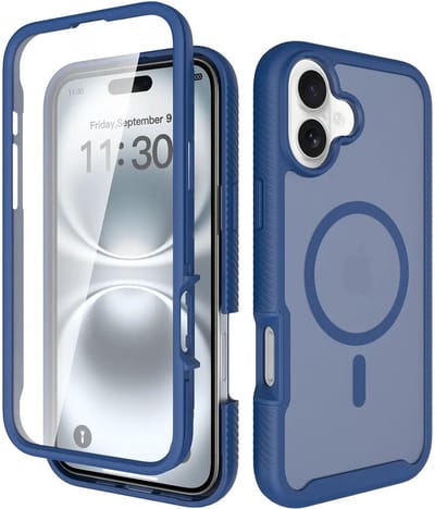 Hoesje met Ingebouwde Screenprotector Geschikt voor Apple iPhone 16 Plus - Compatibel met MagSafe / Qi2 - Full Protect - Schokbestendige Beschermhoes - Case Matte Blauw