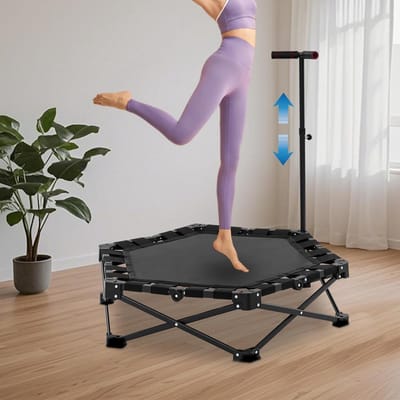 Opvouwbare Trampoline - Fitness Trampoline - Binnen en Buiten - Verstelbare Handgreep - 107x91x103-123 cm - Zwart