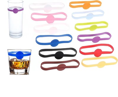 Set van 12 Herbruikbare Siliconen Wijnglasmarkers, Schrijfbare Markers voor Feesten, Cocktailglazen en Flessen, Vaatwasmachinebestendig en Antislip