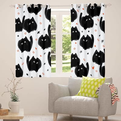 Rideaux de Fenêtre pour Chat Mignon Animaux de Compagnie Chats Rideaux de Fenêtre pour Chambre à Coucher Salon pour Enfants Garçons Filles Thème Animal Traitements Rideau 2 Pièces W70 X H215cm X 2&HOOK