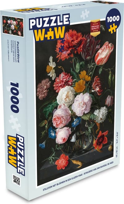 Puzzel Stilleven met bloemen in een glazen vaas - Schilderij van Jan Davidsz. de Heem - Legpuzzel - Puzzel 1000 stukjes volwassenen