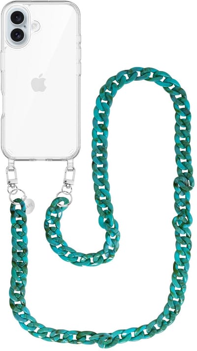 xoxo Wildhearts siliconen hoesje - Geschikt voor iPhone 17 - Blue Ocean - Lang Koord - Telefoonhoesje - Hoesje met koord - telefoonkoord - Transparant hoesje - Lang blauw koord