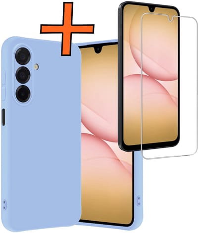Hoes - Met Screenprotector - Geschikt voor Samsung Galaxy A17 - Sterk & Shockproof - Back Cover - Siliconen Case - Telefoon Hoes - Lichtblauw