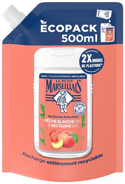 Le Petit Marseillais Extra Milde Douchegel Witte Perzik en Biologische Nectarine Eco-Refill 500 ml