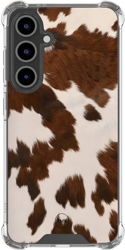 Shockproof hoesje geschikt voor Samsung Galaxy S24 FE - Cow vibe - Schokbestendig - Verhoogde randen - TPU case - Extra Sterke Back Cover - Print - Transparant, Bruin