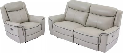 Vente-unique Elektrische driezitsrelaxbank en -fauteuil van lichtgrijs leer ADELIO