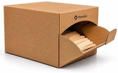 Pomebio houten roerstaafjes - 14 cm - 1000 stuks in dispenserbox