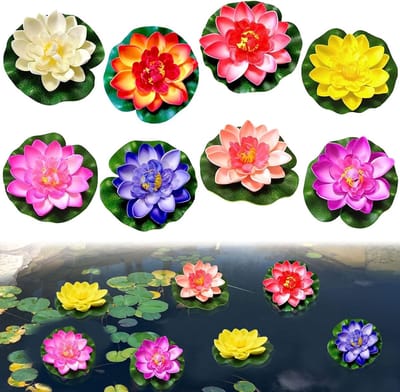 8 Stuks Drijvende Bloemen Waterlelie Planten - Kunstmatige Witte Lotus voor Vijverdecoratie en Tuinpatio Decoratie