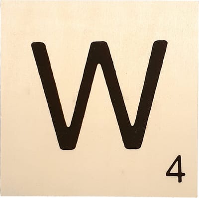 Houten Bordje 10x10x0.5cm - W - Zwarte Letter/Woordwaarde - Onbehandeld - Onderzetter/Homedeco