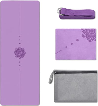 ogamat, 1 en 1,5 mm, opvouwbare reismat, dun, licht, ecologische yogadoek, wasbaar, met draagtas, draagriem, draagbaar, fitnessmat, imitatie suède en natuurlijk rubber, yogamat voor hot yoga
