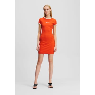Karl Lagerfeld Cap Sleeve Milano Dress Poinciana Size: M | Mini Dresses Outlet | Dames | Oranje