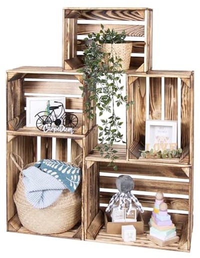 Set van 5 Houten Vintage Kratten - Decoratieve Opbergdozen voor Wijn, Groente en Fruit