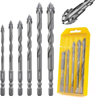 Dailygoody - Eccentrische Boorset - 6-delige Set - Vierzijdige Sägezahn Boor Bits - Tegels en Beton - Precisie - Duurzaam - Voor Klussen