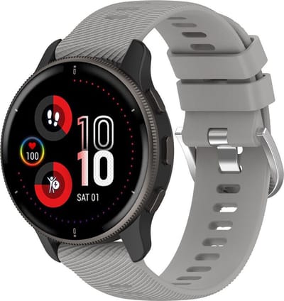 Strap-it Siliconen bandje geschikt voor Garmin Vivoactive 6 / 5 / 3 / Vivomove / 3 / HR / Style / Luxe / Sport / Trend / Forerunner 645 / 570 / 245 / 170 / 165 / 70 / 55 / Venu / SQ / SQ2 / 2 Plus / Approach S12 / S40 / S42 / S44 / S50 - Lichtgrijs