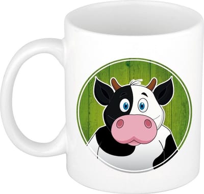 Koe mok - wit - keramiek - 300 ml - kinder beker koe