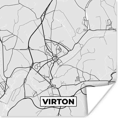 Poster Zwart Wit – België – Plattegrond – Stadskaart – Kaart – Virton - 100x100 cm XXL