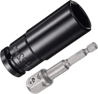 Complete Set van 22mm Diepe Impact Dopsleutels, 3" Lengte, 1/2" Aandrijving met 6-Punts Dopsleutel en 1/15" Adapter voor Elektrische Handboor en Schroevendraaier