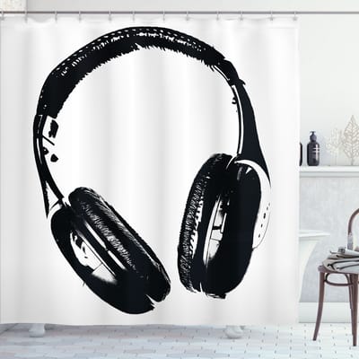 New Bed, Muziek Grunge Koptelefoon Plezier, Douchegordijn Badkamer Decor Set met Haakjes, 180 cm B 200 cm L