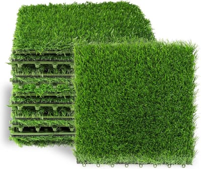 Kunstgras Tegels - Vloerdecoratie Gazon - Buitenruimte Aankleden - In elkaar grijpend Systeem - 6 Stuks - Groen