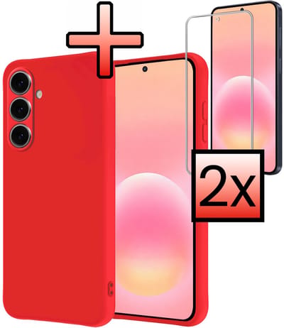 Hoesje - Met 2x Screenprotector - Geschikt voor Samsung Galaxy A57 - Sterk & Shockproof - Back Cover - Siliconen Case - Telefoon Hoes - Rood