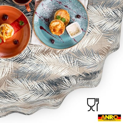 ANRO Tafelkleed Bladeren Grijs Ovaal 160x140cm Rechte rand Afwasbaar Waterafstotend Binnen & Buiten