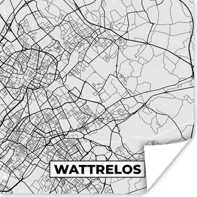 Poster Kaart - Stadskaart - Wattrelos - Plattegrond - Frankrijk - 100x100 cm XXL