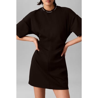 Calvin Klein Short Sleeve Logo Rib Interlock Dress Black Taglia: M | Abiti in T-Shirt Outlet | Donna | Nero