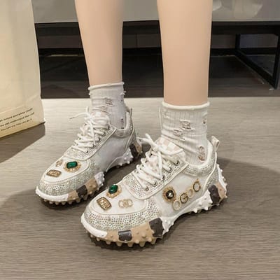 Hoge Kwaliteit Casual Sneakers voor Dames Luxe Designer Platform Schoenen met Strass Buiten Niet-slip Slijtvast Gevulkaniseerde Schoenen 39 gray