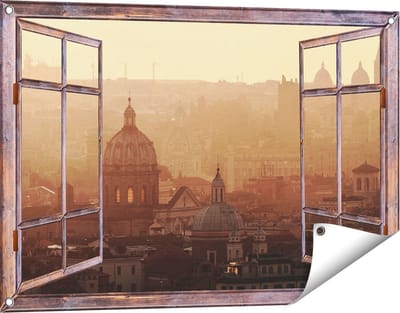 Gards Tuinposter Doorkijk Rome Stad bij Zonsopgang - 90x60 cm - Tuindoek - Tuindecoratie - Wanddecoratie buiten - Tuinschilderij