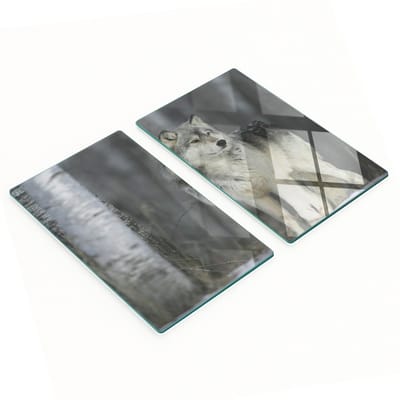 Decoratieve serveerplanken van glas met afbeelding van een grijze wolf, 2x30x52 cm