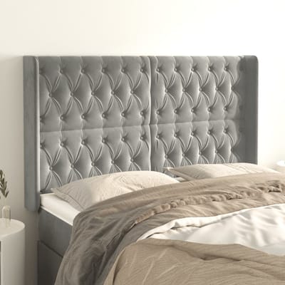 vidaXL - Hoofdbord - met - randen - 147x16x118/128 - cm - fluweel - lichtgrijs