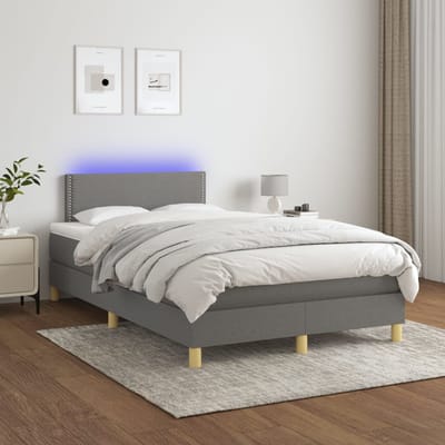 vidaXL - Boxspring - met - matras - en - LED - stof - donkergrijs - 120x200 - cm