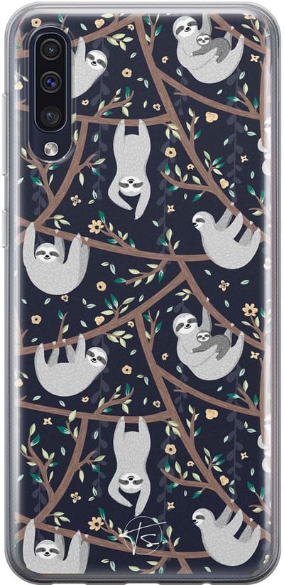 Hoesje geschikt voor Samsung Galaxy A50 - Luiaard - Soft Case - TPU - Print - Zwart - Mooie Telefoonhoesjes