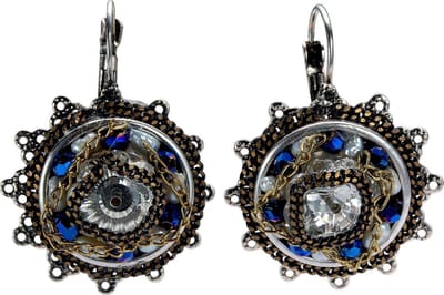 Behave - Oorbellen hanger rond - Blauw design - Vintage romantisch