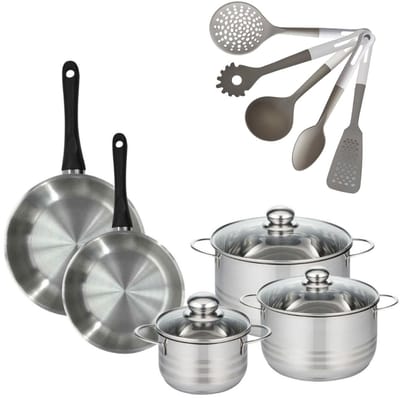 Set Koekenpan 24/28 cm Fackelmann Geneva met 3 Kookpotten 16/20/24 cm en 5 keukengerei