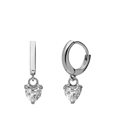 Lucardi Dames Zilveren oorringen met hanger hart zirkonia - Oorbellen - 925 Zilver - Zilverkleurig