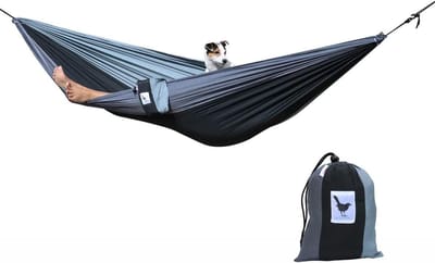 Reishangmat XXL - Dubbele Hangmat Kamperen - Ontspannen Buiten - Lichtgewicht Parachutestof - 290x210cm - Grijs