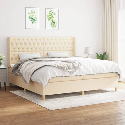 vidaXL - Boxspring - met - matras - stof - crèmekleurig - 200x200 - cm