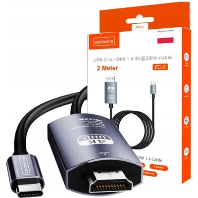 Zenwire 200cm USB-kabeladapter 3.1 Type C naar HDMI 4K MHL-kabel voor snelle gegevensoverdracht en videotransmissie met pc, kabels en adapters