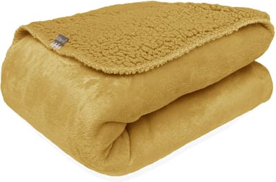 HOOMstyle Lotus Plaid - Superzacht fleece deken - Teddy dubbeldik - Bedsprei - 130 x 170 cm - Geel / Oker