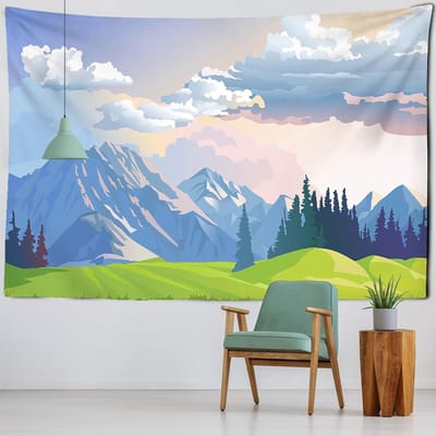 Magische berg en bos wandtapijt wanddecoratie kunst muurschildering bohemian wandkleed hippie slaapzaal achtergrond doek decor 95x70CM gray