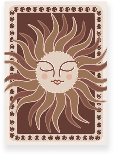 Poster 20x30 cm - Zon met gezicht - Beige - Bruin - Boho - Spiritueel - Muurdecoratie - Wanddecoratie