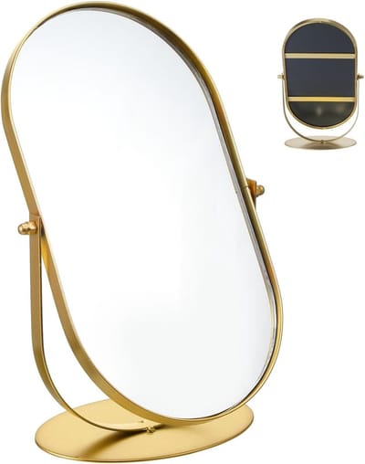 Draagbare Make-up Spiegel, Tafel Spiegel van Metaal en Glas in Goudkleur, Perfect voor Make-up en Verzorging
