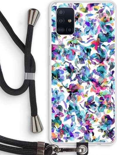 Hoesje met koord geschikt voor Samsung Galaxy A51 4G hoesje met Koord - Hibiscus Flowers - Telefoonhoesje met Zwart Koord - Bescherming aan alle Kanten en Over de Schermrand