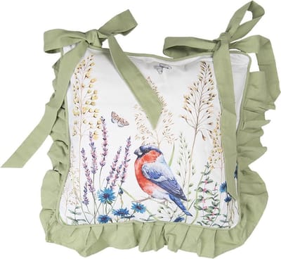 Clayre & Eef Kussenhoes Stoelkussen 40x40 cm Wit Groen Katoen Vierkant Bloemen Sierkussen