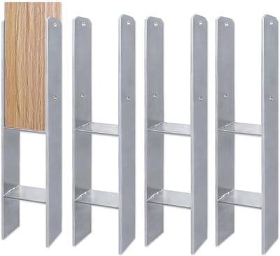 Set van 4 H-Paalhouders Verzinkt Staal – Robuuste Ankers voor Houten Palen, Pergola's en Schuttingen (121x60x600mm)