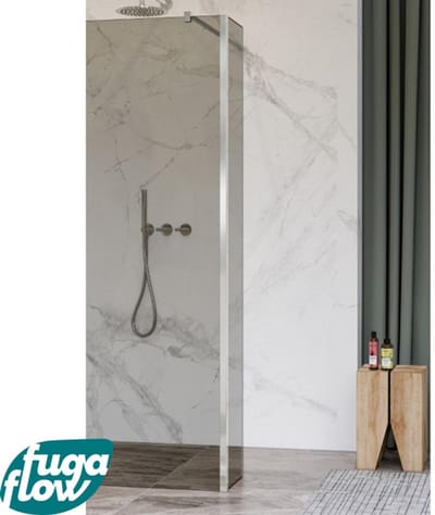 FugaFlow Eccelente Vetro zijwand - 30x200cm - rookglas - 8mm - met hoekprofiel - chroom -